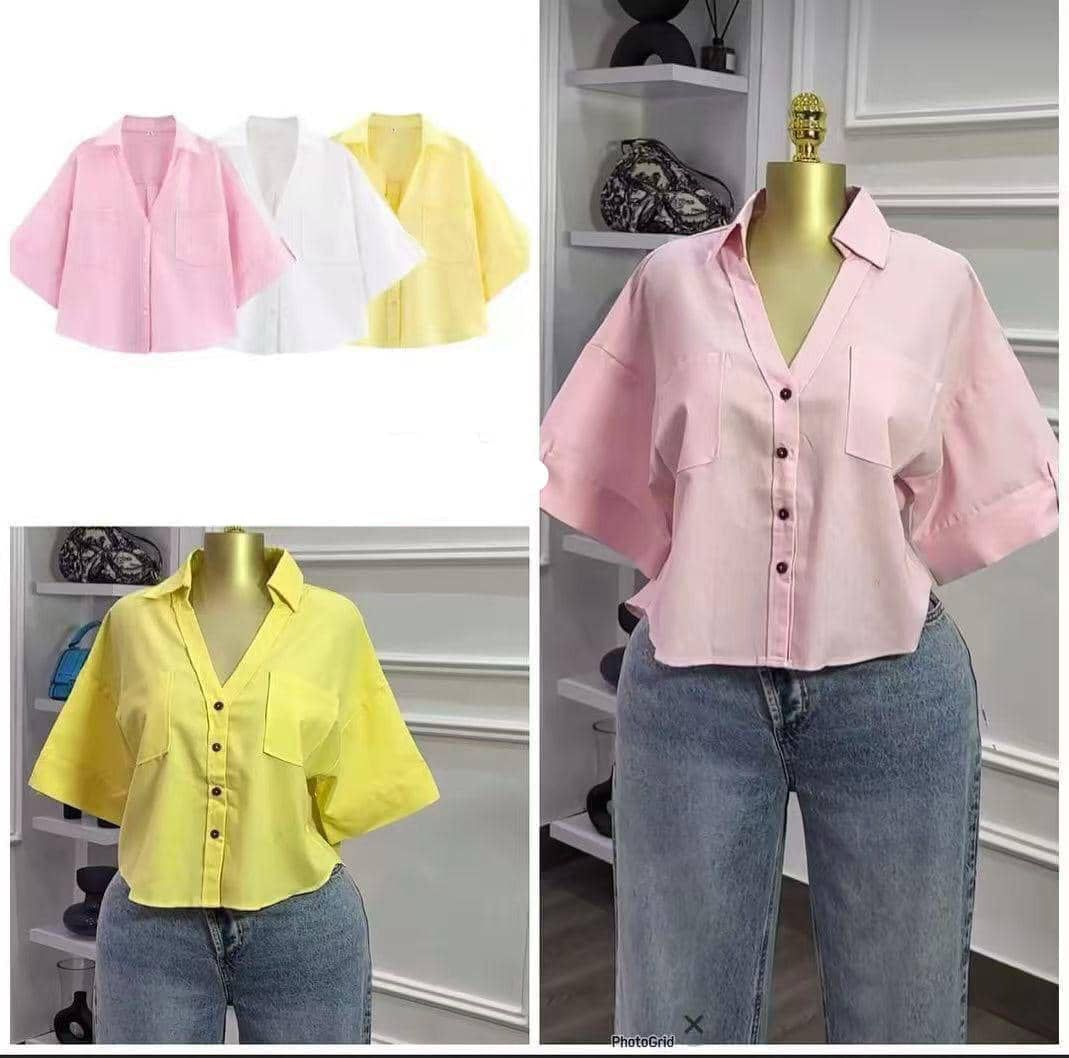 Stylish feminine plain button shirt (crop)